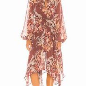 KEEPSAKE THE LABEL UNRAVELED MIDI DRESS IN CHOCOLATE LILY FLORAL